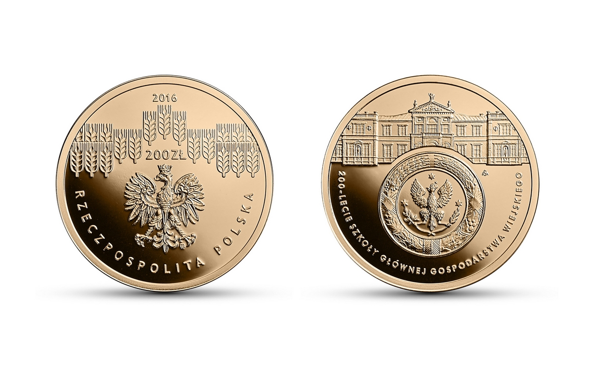 Bicentenary of the Warsaw University of Life Sciences – SGGW, gold coin face value 200 zł, 2016