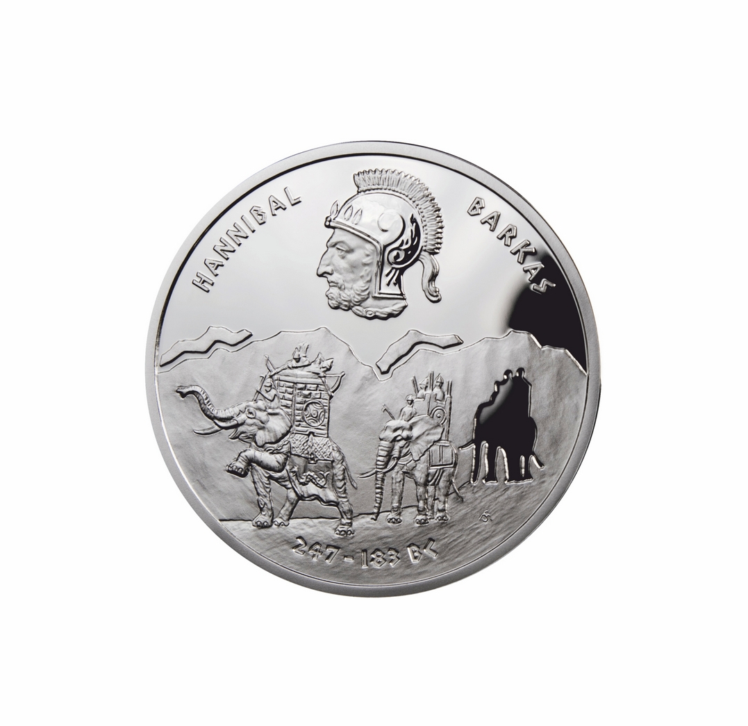 Hanibal  Barkas seria wielcy wodzowie, srebrna moneta o nominale 1 dolar, Nowa Zelandia 2012, rewers