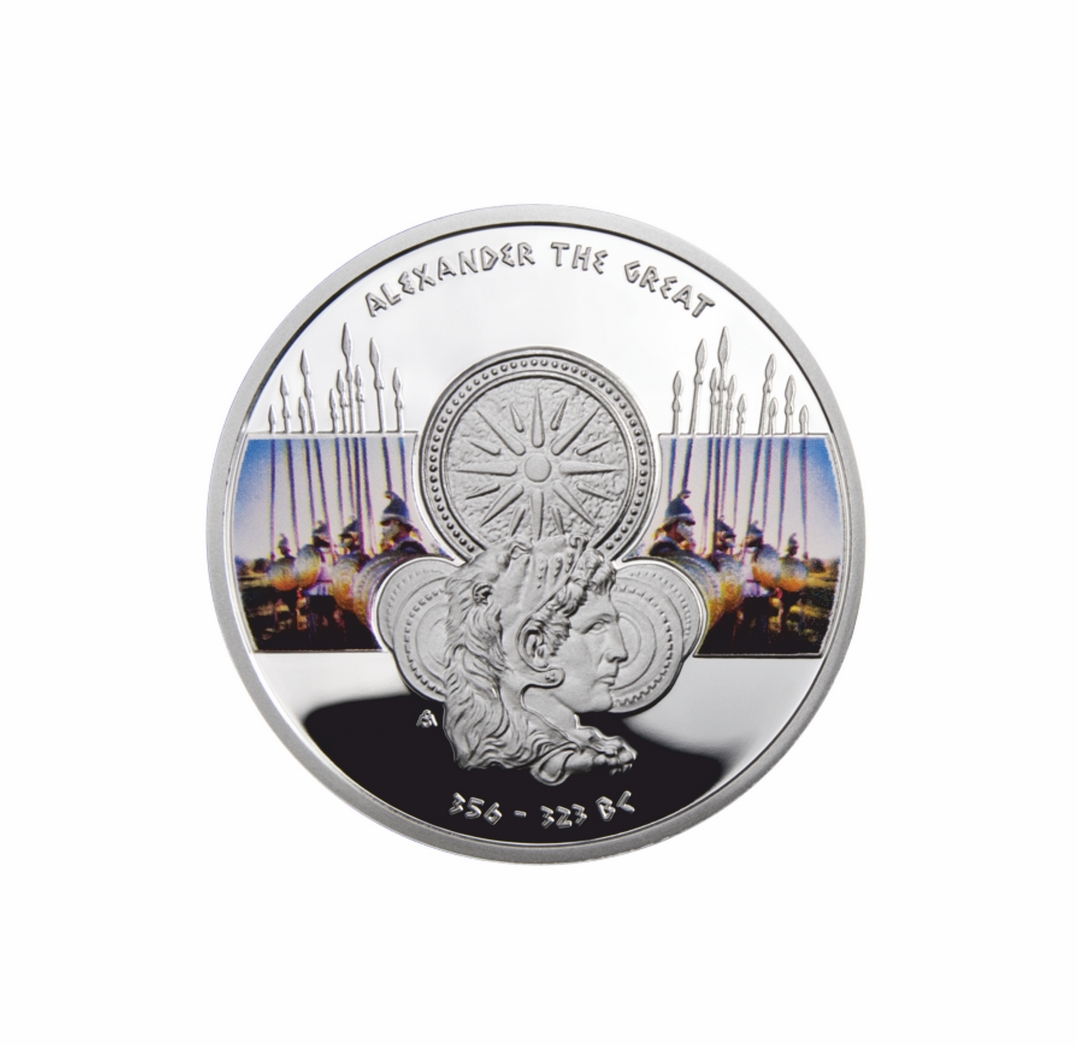 Aleksander Wielki seria wielcy wodzowie,srebrna moneta o nominale 1 dolar, Nowa Zelandia 2011,rewers