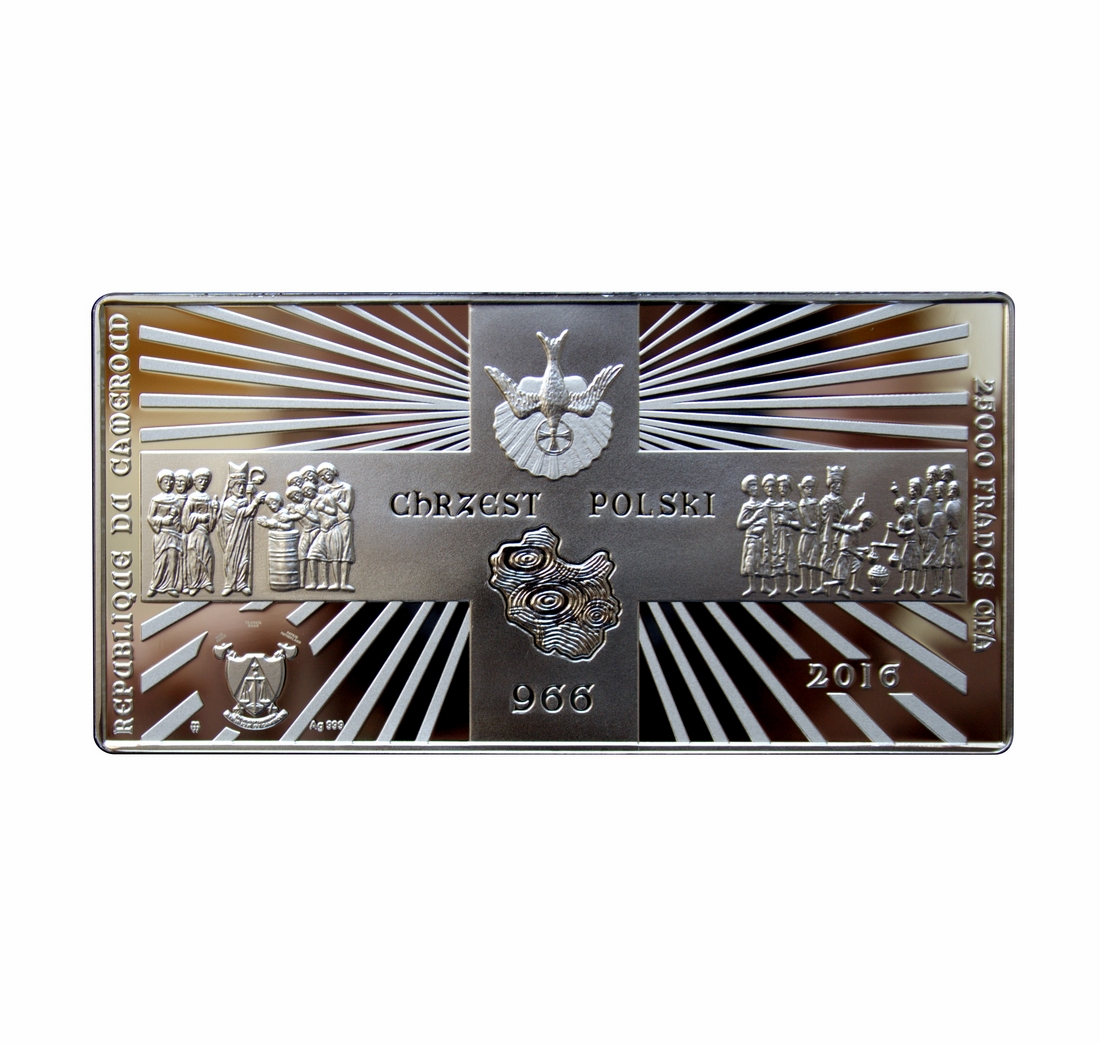 Tryptyk Wolności - Chrzest Polski, awers, srebrna moneta, 25 000 Franków CFA, 2016