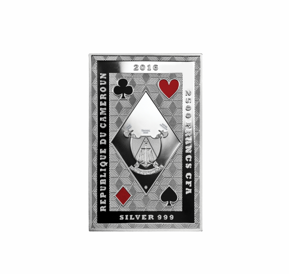 Królewski poker, awers, srebrna moneta o nominale 2500 Francs CFA CAMEROUN, 2016