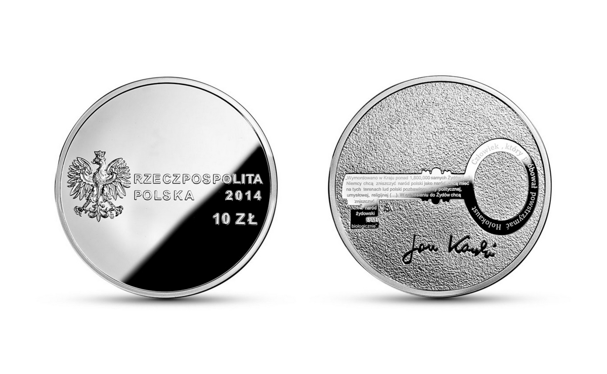 Jan Karski, srebrna moneta nominał 10 zł, 2014