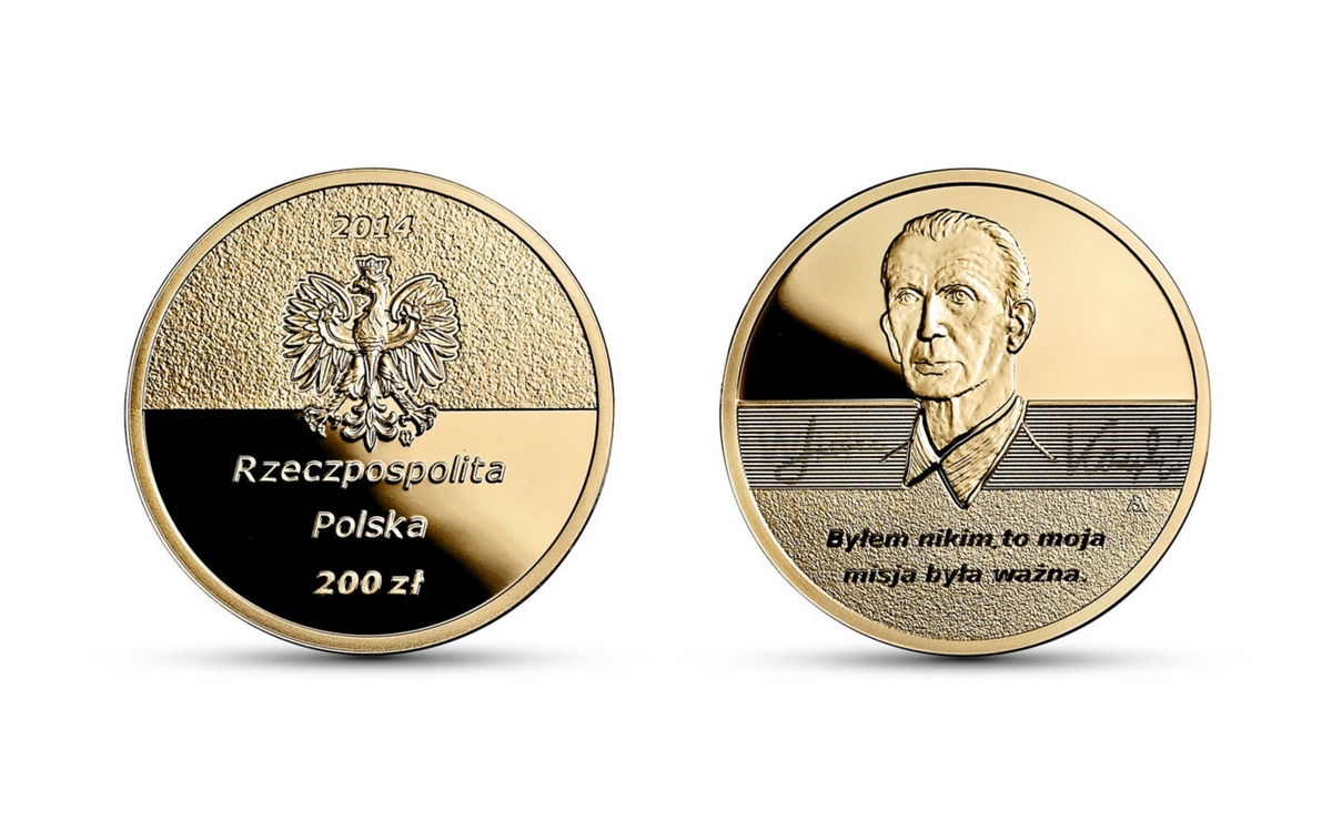 Jan Karski, złota moneta nominał 200 zł, 2014